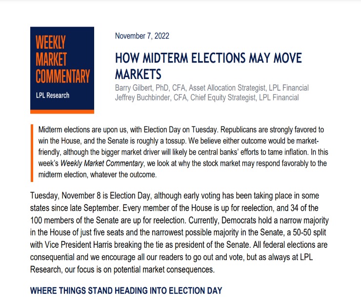 How Midterm Elections May Move Markets Weekly Market Commentary November 7 2022 Granite 5604